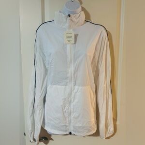 Fabletics White Windbreaker Jacket with Silver Accents